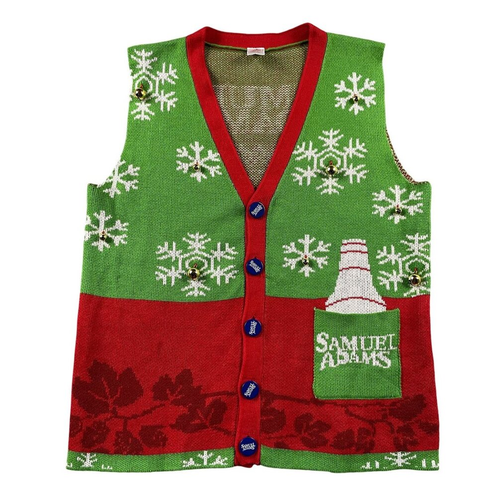 Men’s Ugly Christmas Sweater Vest Sam Samuel Adams Beer Jingle Bells Medium